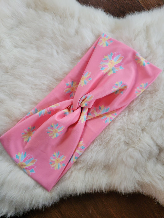 Pink with colorful flowers