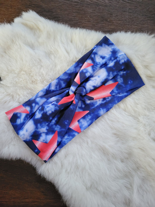 Blue tie dye with red stars