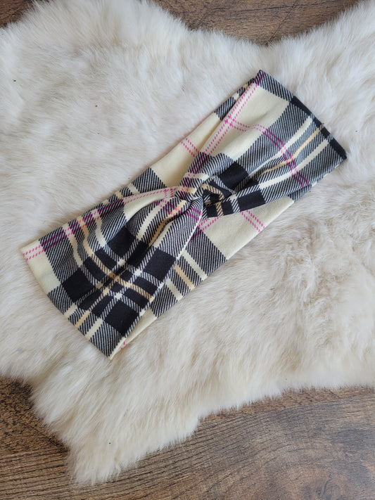 Cream black magenta plaid