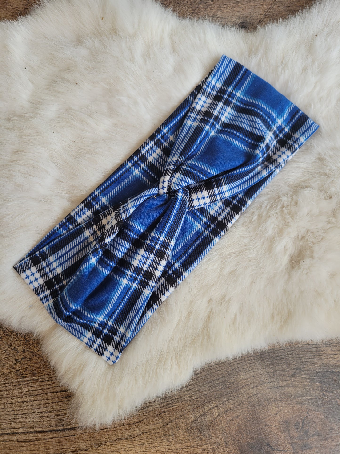 Blue black and white plaid