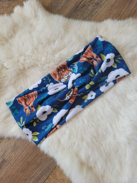 Blue floral Highland cows