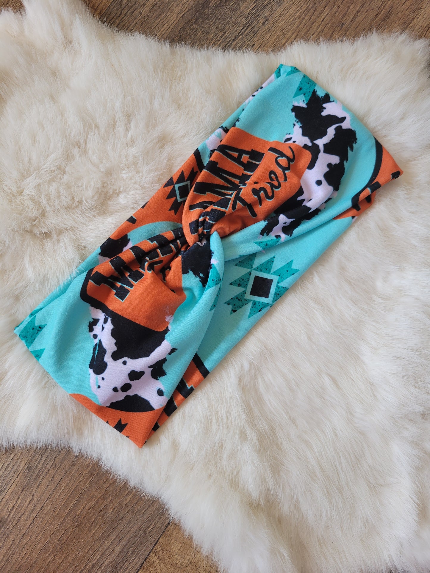 Mama tried cow tag turquoise