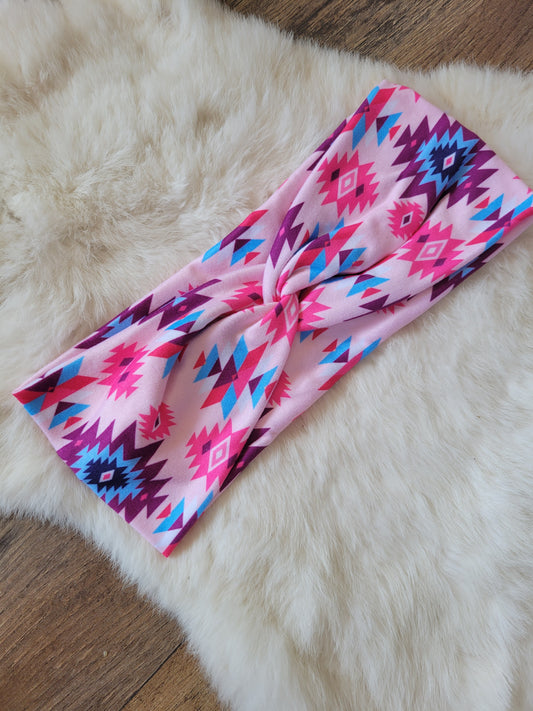 Pink aztec with pink, purple, blue