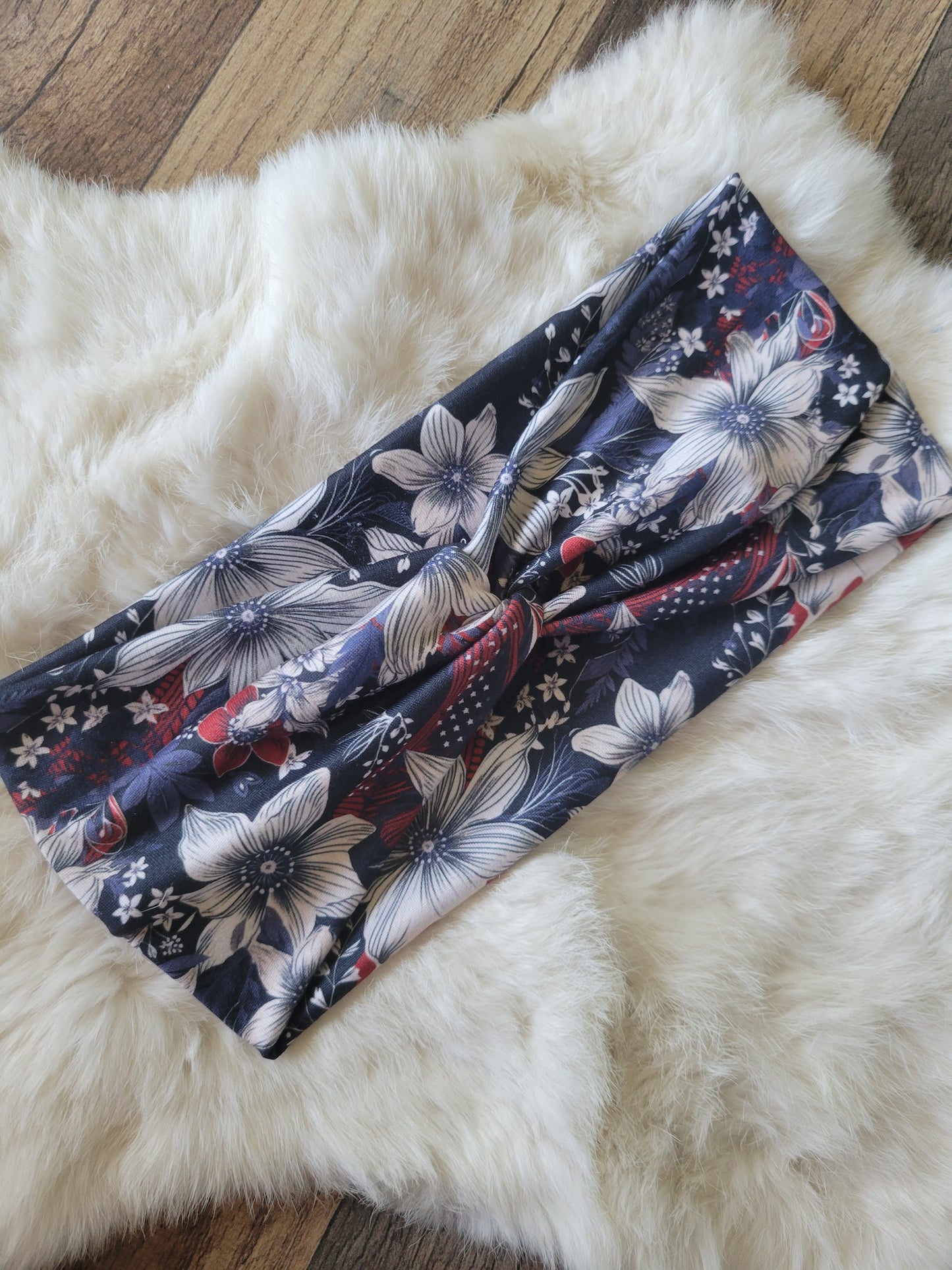 Navy with white flowers