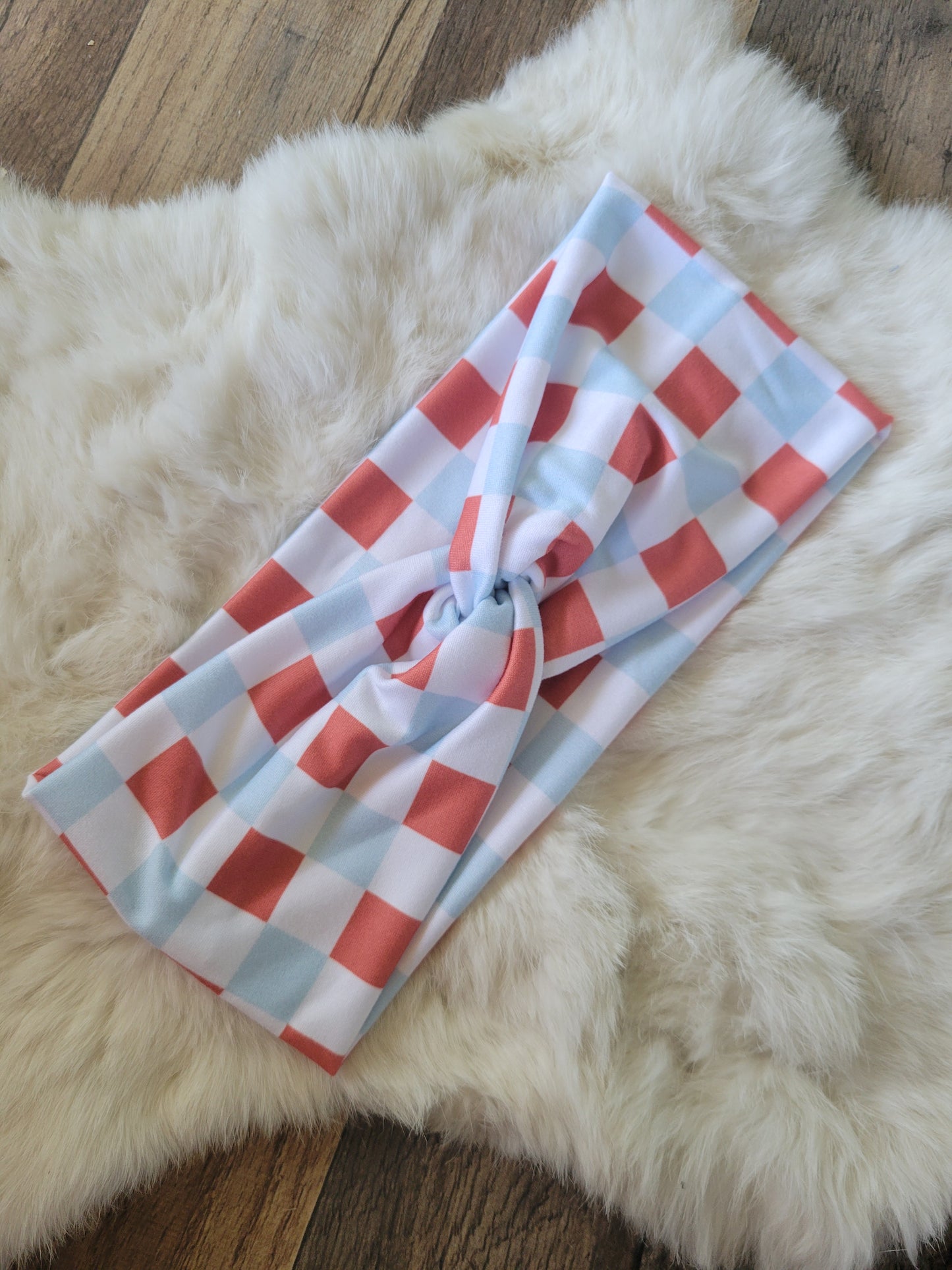 Red white and light blue checkered