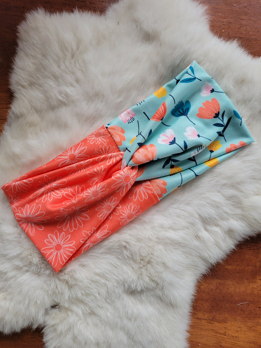 Bright orange floral and blue with flowers