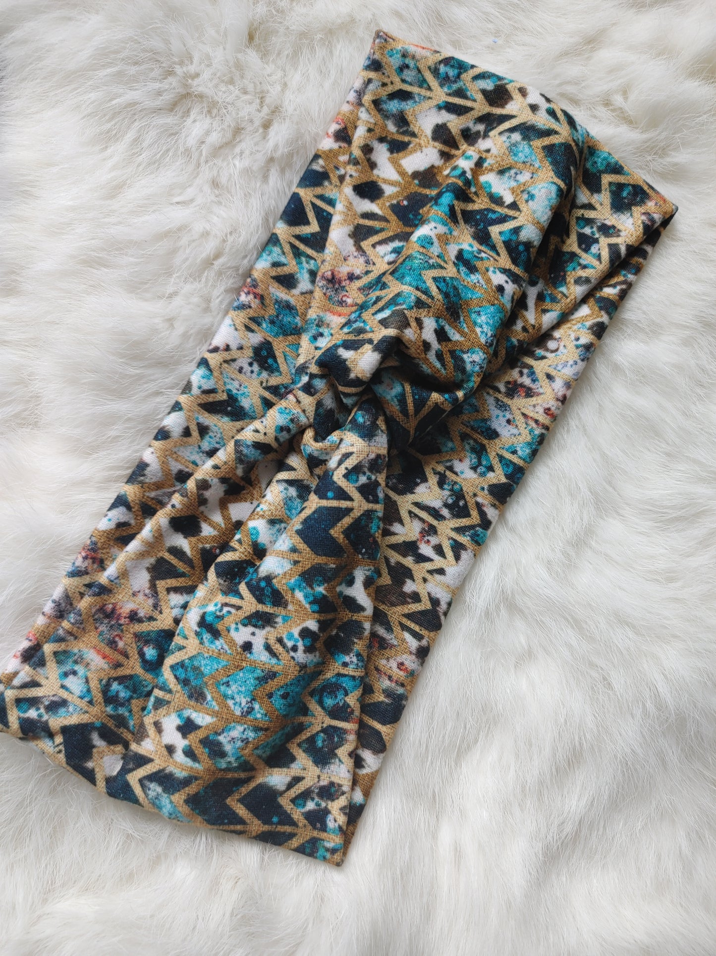Gold Chevron teal cow