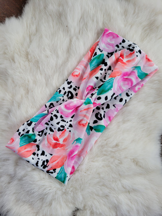 Pink and peach floral leopard