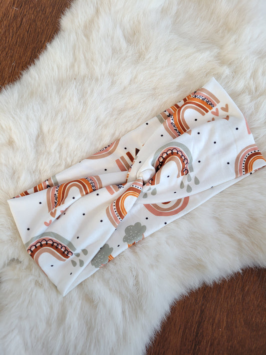 Boho rainbows with hearts and rain drops