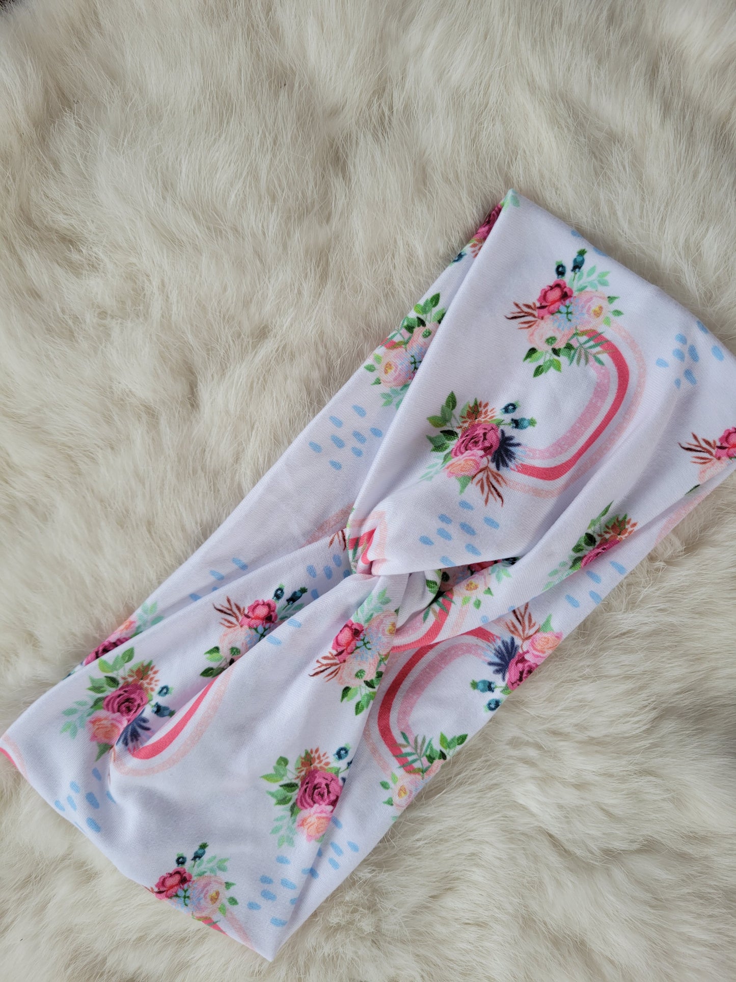 White with floral rainbows