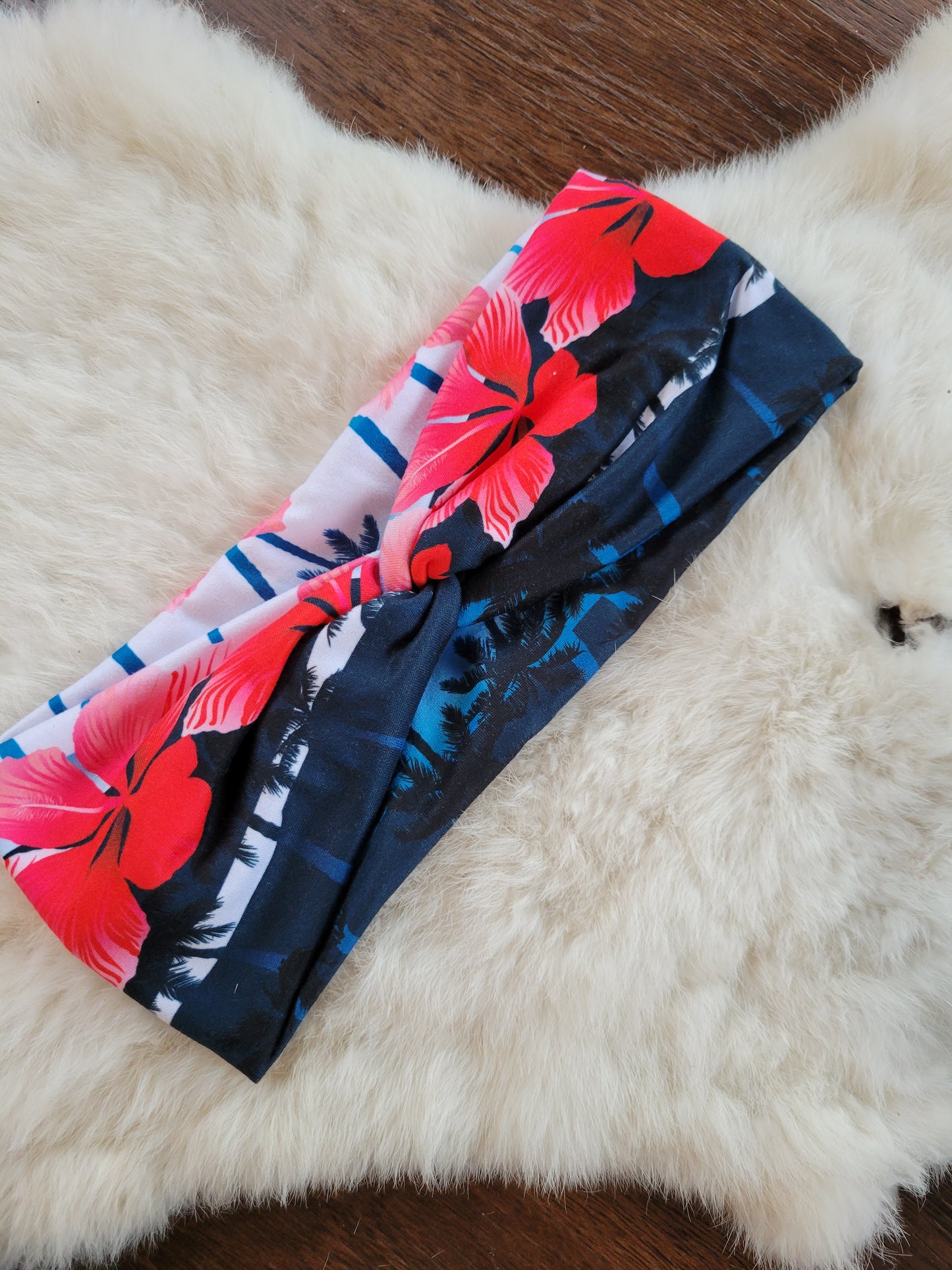 Palm trees and hibiscus flowers