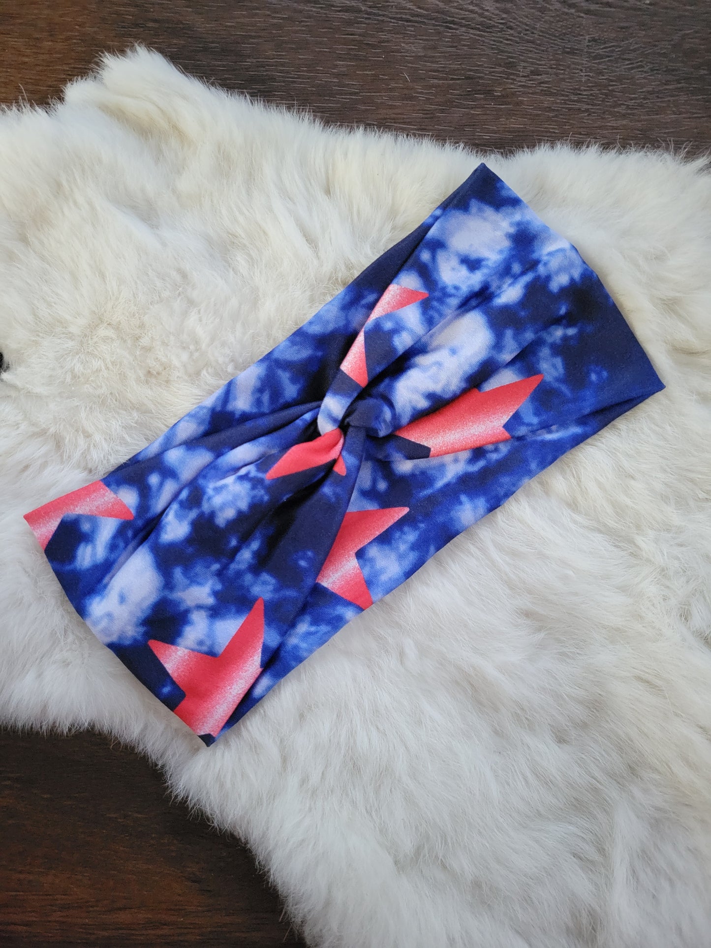 Blue tie dye with red stars