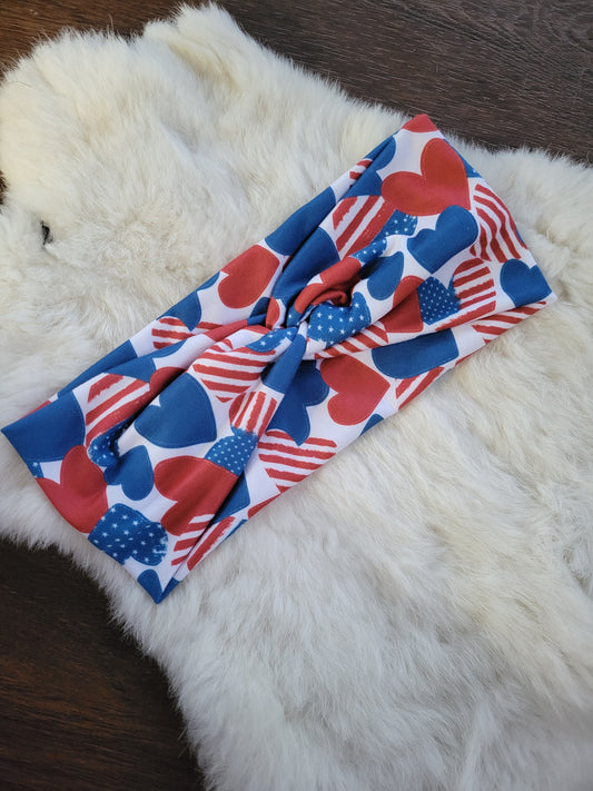 Red, blue, and flag hearts