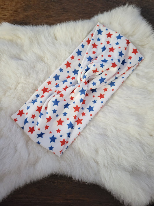 White with red and blue small stars