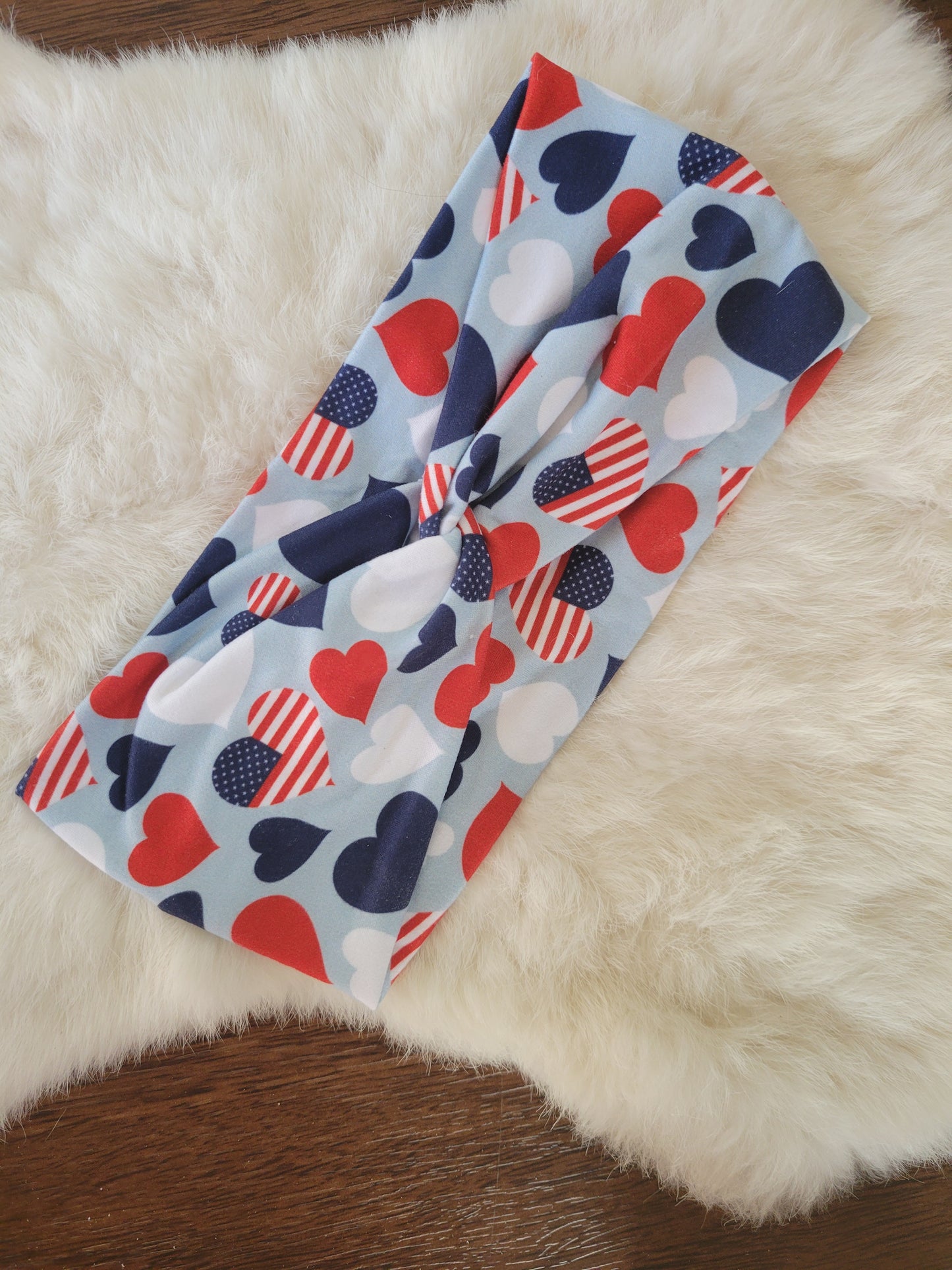 Light blue with patriotic hearts