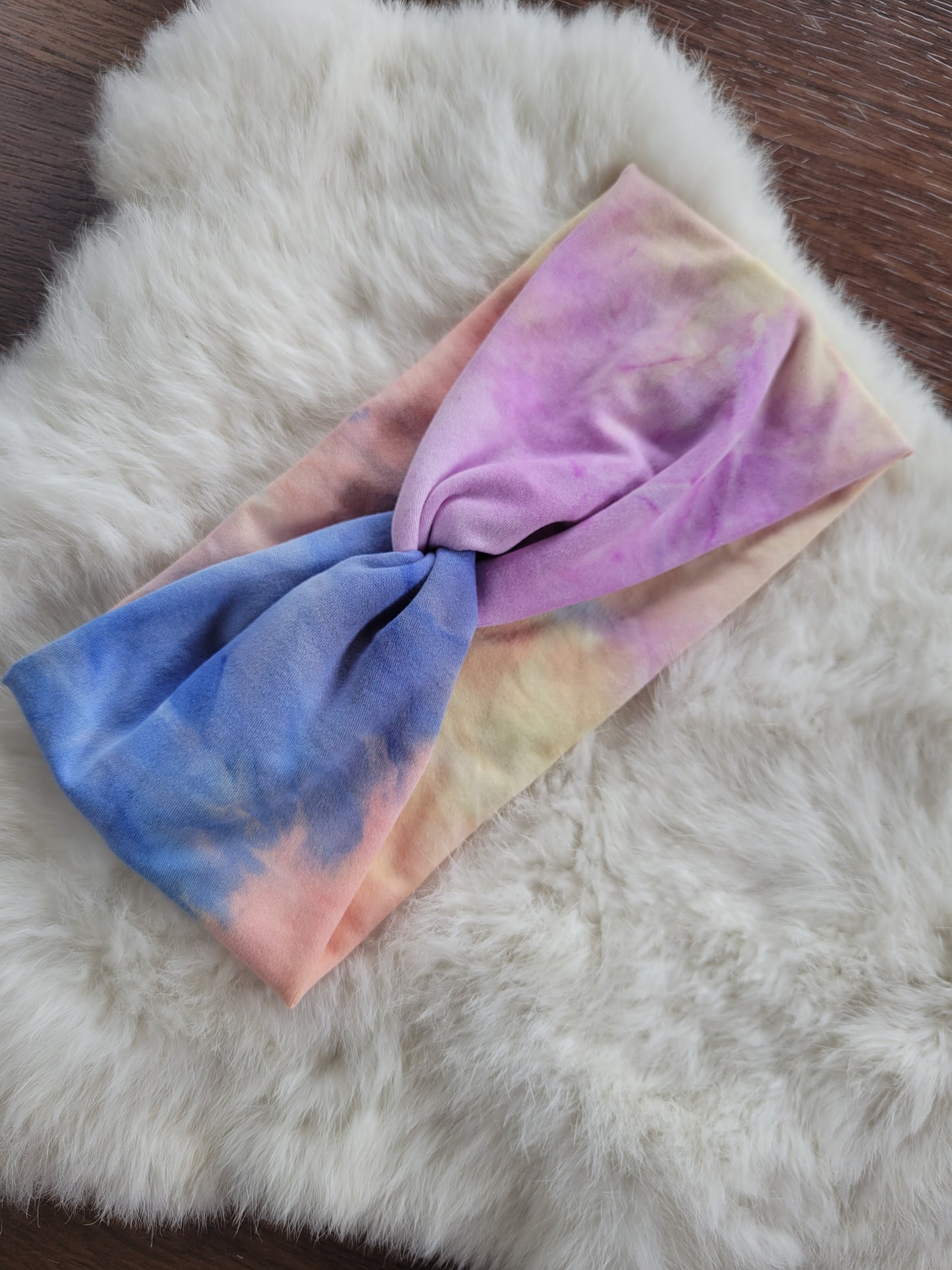 Yellow purple blue peach tie dye