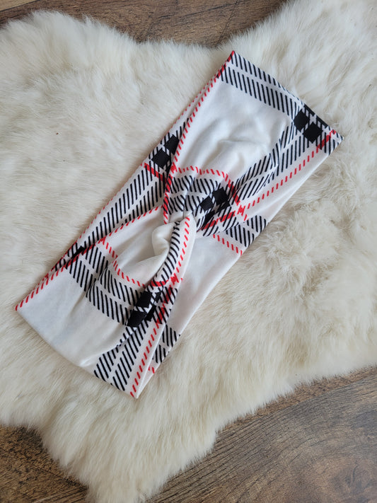 White with red and black plaid