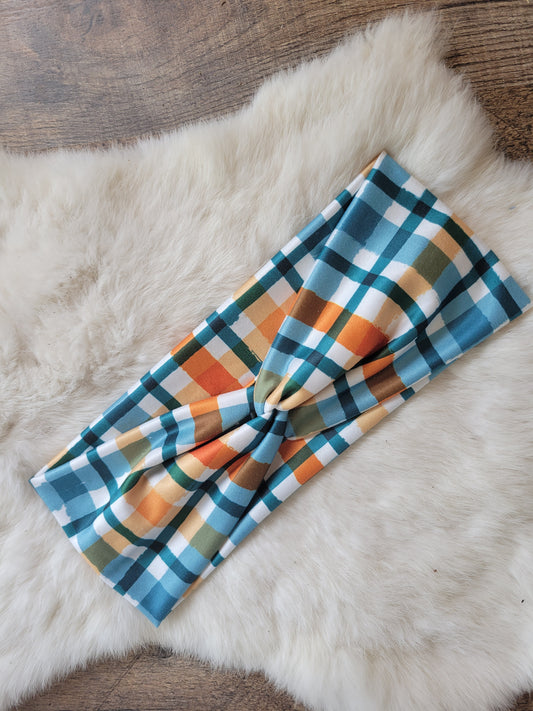 Teal and orange plaid