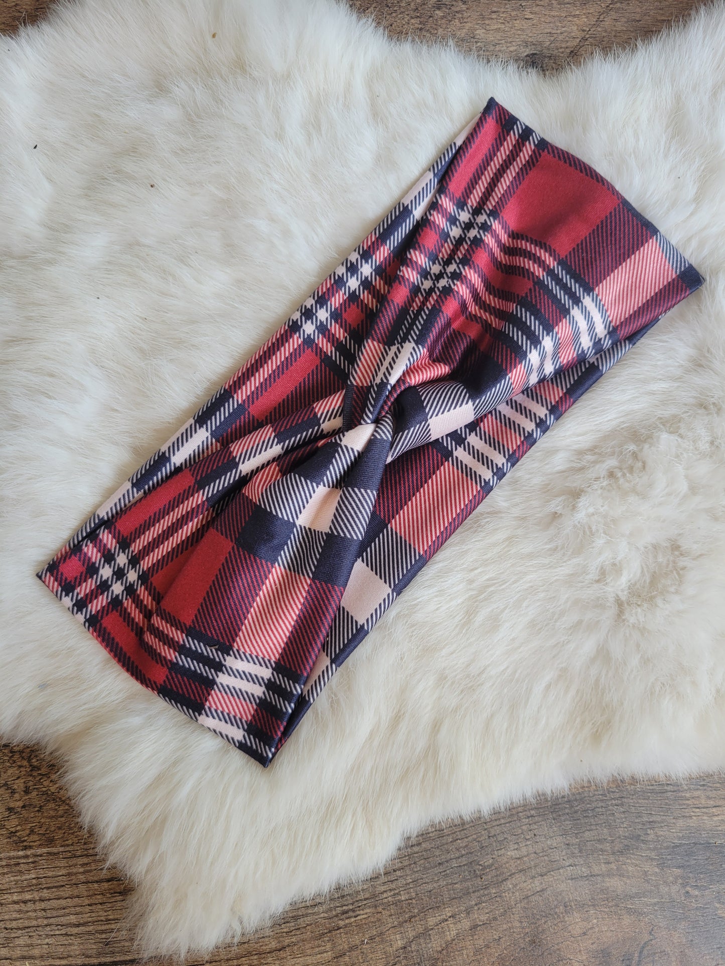 Cream black red plaid