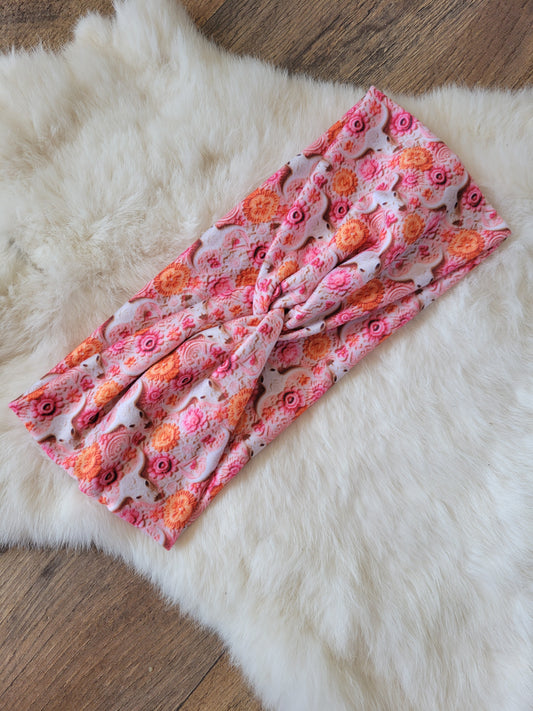 Pink orange embroidered longhorns