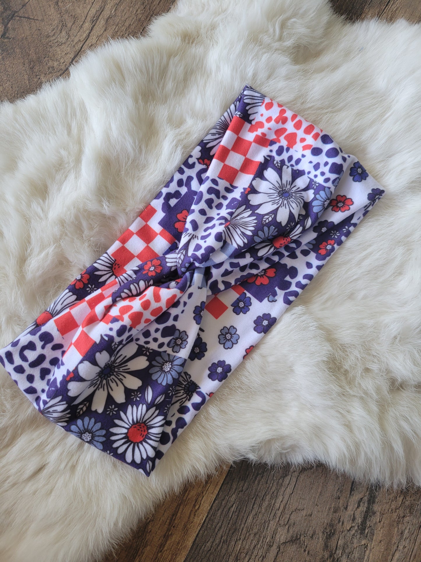 Quilted checkered floral red white and blue