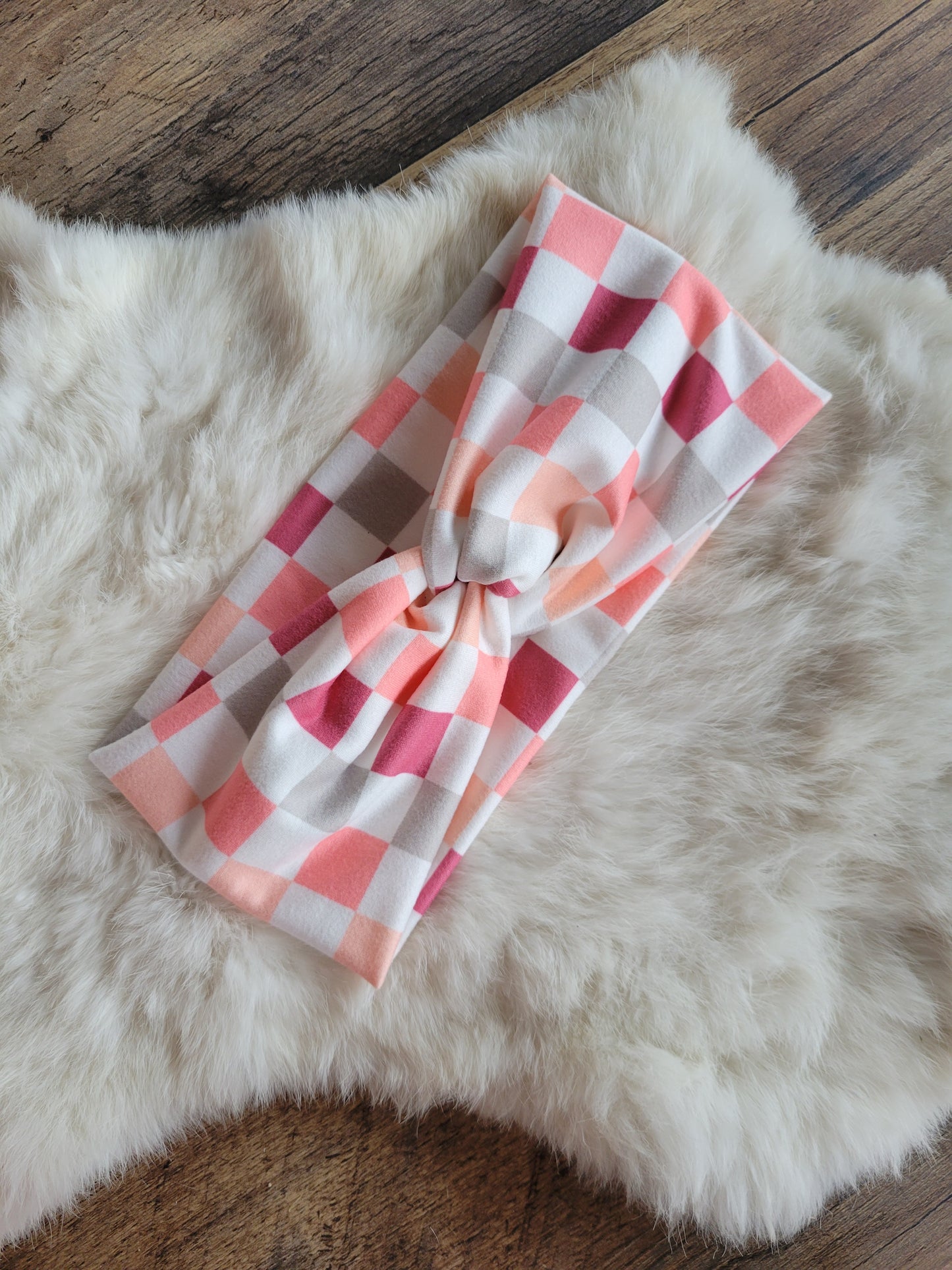 Pink peach gray checkered