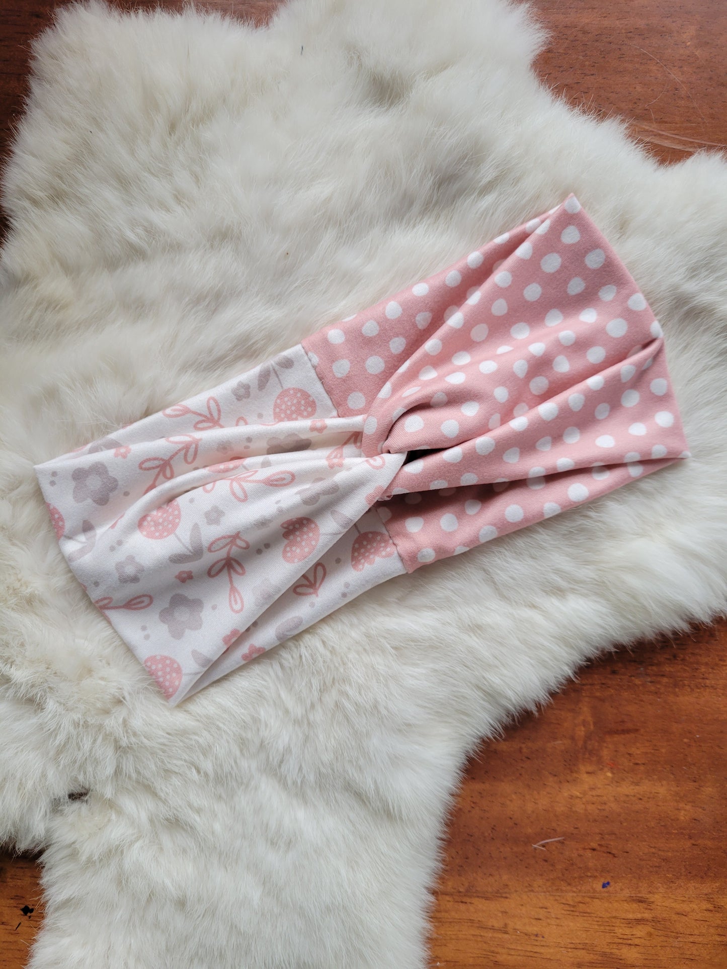 Pink and gray floral and pink polka dots