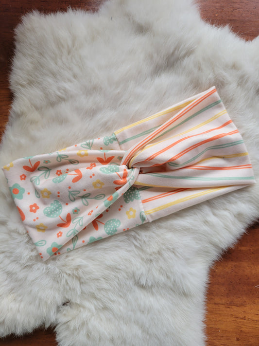 Orange yellow blue floral with stripes