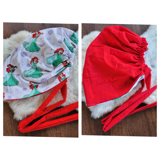 Mermaid and red reversible scrub cap
