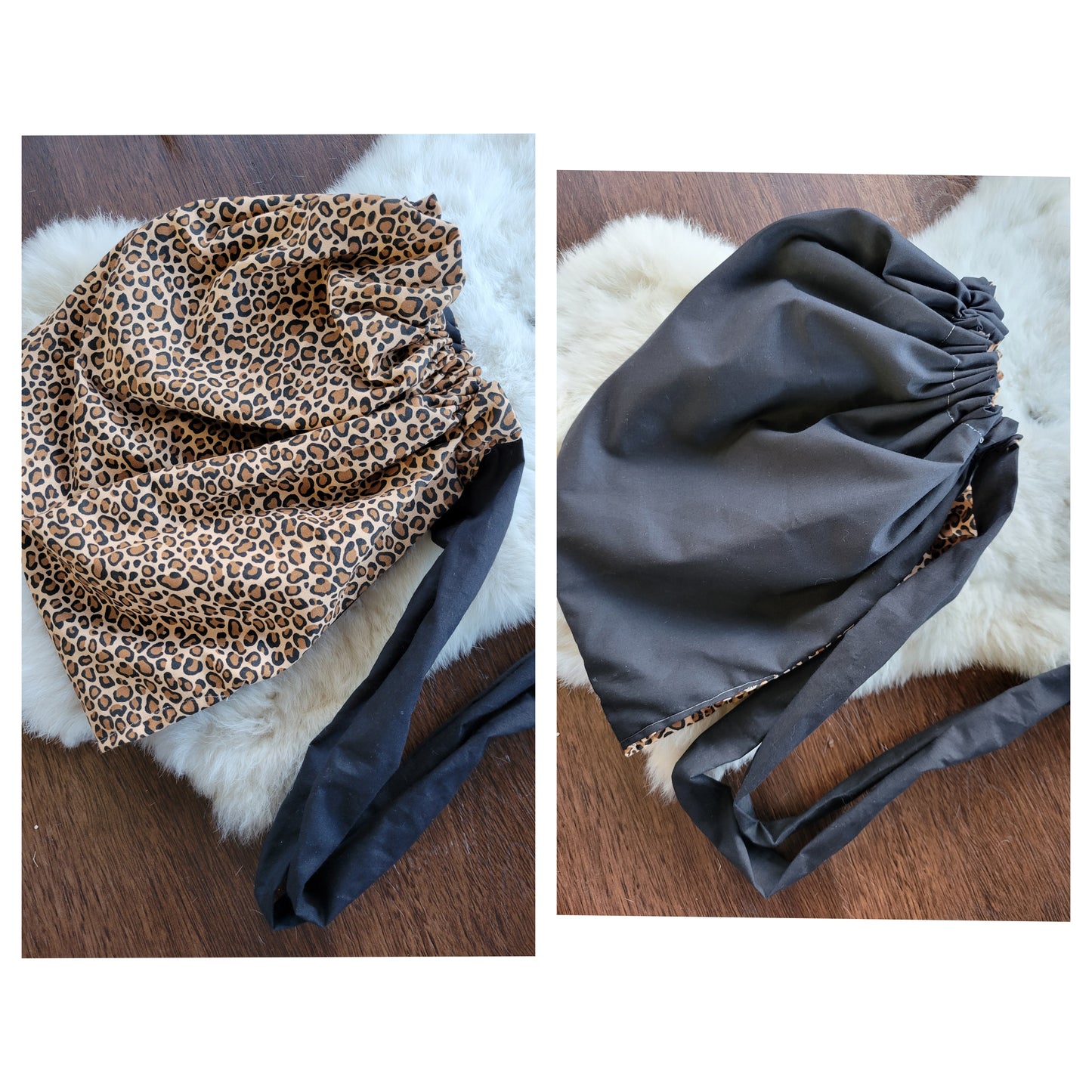 Leopard and black reversible scrub cap