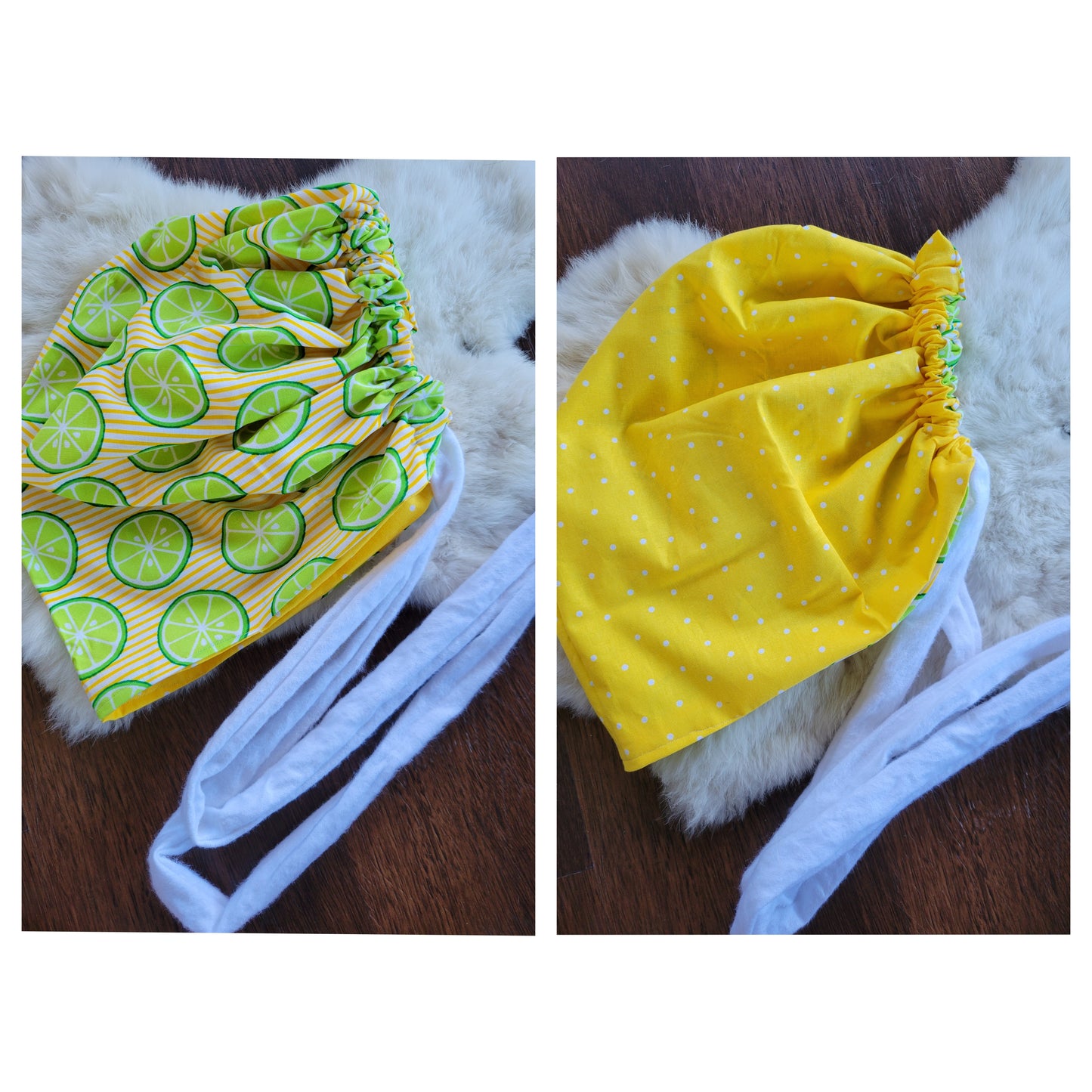 Yellow Polka dot fruit reversible scrub cap