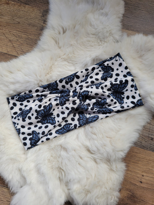 Black polka dot navy blue butterflies