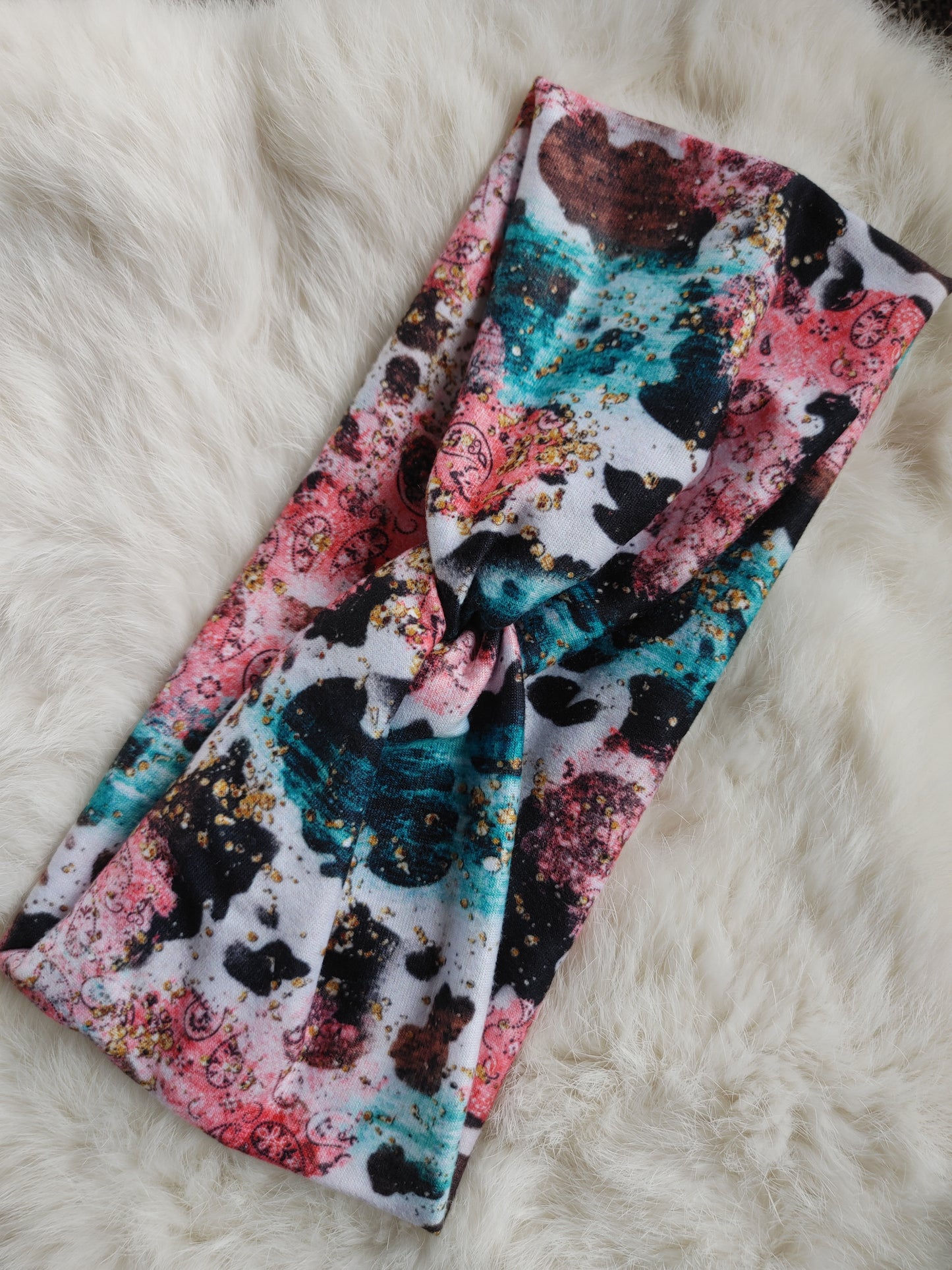 Pink and turquoise bandana cow